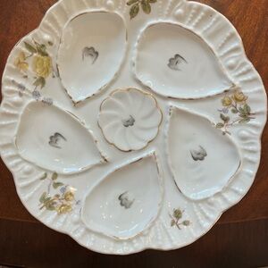 Marx and Guntherz Antique Oyster Plate with Gold Accents.